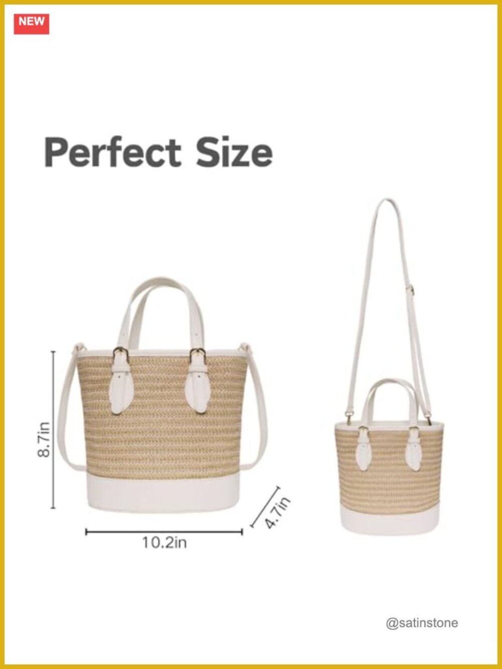 Straw Bucket Bag with Crossbody Strap, Summer Beach Purse - Picture 4 of 7